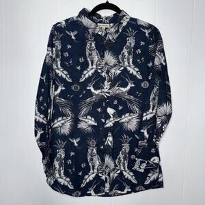 Fitzroy & Willa Women’s Cotton Jungle Print Shirt Button Up Blue Size Small